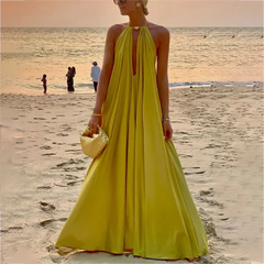 Aiertu - Solid Color Halter Long Dress Women's Swimwear Summer Elegant Bikini Suit Cutout Sleeveless Vacation Luxury Beach Swimsuits Aiertu