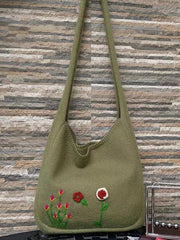 Aiertu -Ethnic Floral Embroidery Knitted Shopper Bag aiertu