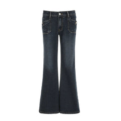 Aiertu - Grunge Aesthetic Flare Jeans Women Retro Stylish Y2K Dark Blue Denim Pants Spring Outfits Casual Slim Trousers Ladies Aiertu