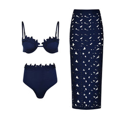 Aiertu - 3Pcs Laser Cut Swimsuit Women Sexy Bikinis Push Up Bikini Set High Waisted Biquini Female Hollow Swimwear Bathing Suit Beachwear Aiertu