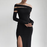 Aiertu - Solid High Slit Multi Wearing Design Bandeau Maxi Dress Aiertu