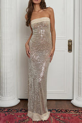 Aiertu - Sexy Sequins Slit Sequined Strapless Long Dresses(3 Colors) Aiertu