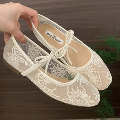 Aiertu - Mesh Lace Breathable Flat Shoes Women Embroidery Comfort Mary Jane Shoes Fashion Footwear Female Designer Brand Ballet Shoes Aiertu