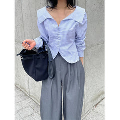 Aiertu Elegant Striped Shirts Women Korean White Long Sleeve Blouses Office Ladies Fashion Design Turn Down Collar Chic Tops New Aiertu