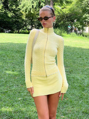 Aiertu - Retro Zipper Knitted Cardigan Jacket Women's 2026 Autumn New Twist Slim Sweater Female Fashion Short Solid Color Outwear Aiertu