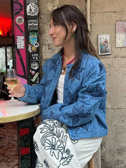 Aiertu - casual winter outfits Casual Solid Printed Padded Women Jacket O-neck Full Sleeves Lady Coat 2024 Fashion Autumn Covered Button Female Loose Outwear Aiertu