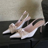 Aiertu - High Quality Butterfly-knot Stiletto Heels Women Pumps Fashion Satin Pointed Toe Buckle Strap Stripper Party Shoes Aiertu