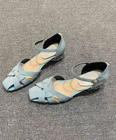 Aiertu Classy Hollow Out Buckle Strap Flat Sandals Light Blue Aiertu