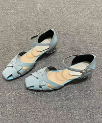 Aiertu Classy Hollow Out Buckle Strap Flat Sandals Light Blue Aiertu