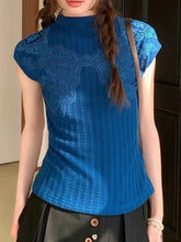 Aiertu Women Vintage Embroidery Bow Graphic Tees Y2k Aesthetic Casual Bodycon Streetwear T Shirts 2025 Summer Harajuku Grunge Blue Tops Aiertu