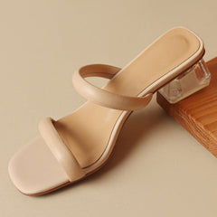 Aiertu - Women's genuine leather narrow band slip-on 4cm thick low heel sandals elegant ladies summer low heels slides shoes for women 42 Aiertu