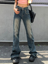 Aiertu Distressed Burr Waist Buckle Design Boyfriend Jeans Aiertu