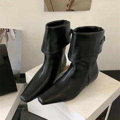 Black Ankle Boots For Woman Fall Short Shoes Casual Back Buckle Ladies Boots Low Heel Square Toe Designer Shoes Bottes Femme Aiertu