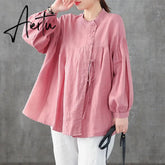 100% Cotton Oversized Shirt Women Autumn Long Sleeve Casual Tops New Vintage Style Solid Color Woman Blouses Shirts Aiertu