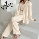 100% Cotton Pyjamas Set Women's Home Clothes Long Sleeve 2 Piece Sets Sleepwear Female Casual Trouser Suits Pajamas Solid Aiertu