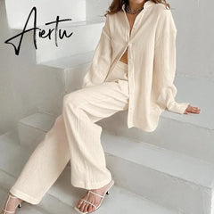 100% Cotton Pyjamas Set Women's Home Clothes Long Sleeve 2 Piece Sets Sleepwear Female Casual Trouser Suits Pajamas Solid Aiertu