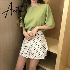 100% Cotton T Shirt Women Summer New Oversized Solid Basic Tees 9 Color Casual Loose Tshirt Korean O Neck Khaki Tops Aiertu