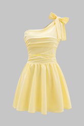 Aiertu - Ruched Tie One Shoulder Mini Dress Aiertu