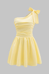 Aiertu - Ruched Tie One Shoulder Mini Dress Aiertu