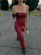 Aiertu - PU Leather Solid Women Dresses Sleeveless Strapless Lady Maxi Dress 2024 Slim Sexy Christmas Party Hip Package Female Vestidos Aiertu