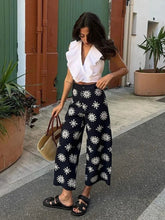 Aiertu - Floral Embroidery Cropped Pants Women Summer Casual Zip Navy Blue Fashion Female Pants Pantalones 2026 Mujer Aiertu
