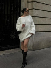 Aiertu - Casual Knitwear Backless Dress Oversized Sweater Female Loose Patchwork Autumn Knit Solid Fashion Y2k Mini Dress 2026 New Aiertu