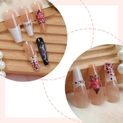 Aiertu - 24PCS Purple Blush Coffin False Nails 3D Flower French Wearable Press on Gel Nails Fashionable Acrylic Fake Nail Tips for Women Aiertu