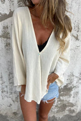 Aiertu -Casual Solid Color Buttons V Neck Tops(6 Colors) aiertu