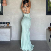 Aiertu - Sexy Halter Butterfly Maxi Dress Outfits Club Party Autumn Gown Cut Out Mesh See Through Bodycon Dresses Clothes Aiertu