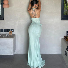 Aiertu - Sexy Halter Butterfly Maxi Dress Outfits Club Party Autumn Gown Cut Out Mesh See Through Bodycon Dresses Clothes Aiertu