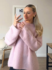 Aiertu - Pink Casual Loose O Neck Pullover Sweater For Women 2026 Autumn Elegant Long Sleeves Knitted Top Female New Chic Commute Jumpers Aiertu