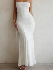 Aiertu - exy Backless Double Layer Women Maxi Dress White Spaghetti Strap Evening Dress Summer Skinny Elegant Party Clubwear Aiertu