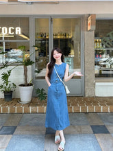 Aiertu - Sweet Hot Girl Vacation Style Sleeveless Denim Dress for Women's Summer O-neck Slim Fit Long Dress Fashion Female Clothes Aiertu