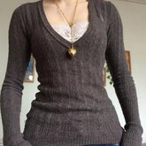 Aiertu - Sexy Deep V Neck Long Sleeve Shirts American Fashion Vintage Knitton Pullover Slim Y2k Aesthetic Gothic Streetwear Femal Sweater Aiertu