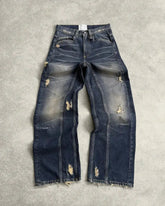 Aiertu - Hip-hop Retro Blue Spliced Harajuku Straight Jeans Men's Y2k Loose High-waisted Washed Casual Wide-leg Pants for Couples Aiertu