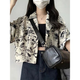 Aiertu Vintage Floral Shirts Women Print Short Sleeve Crop Blouses Summer Streetwear Harajuku Korean Loose Casual All Match Tops Aiertu