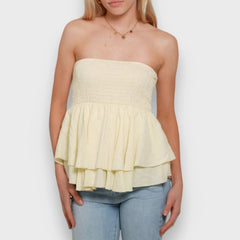 Aiertu Summer Shirred Tube Tops for Women Off Shoulder Backless Sleeveless Layered Ruffle Vest for Party Club Aiertu