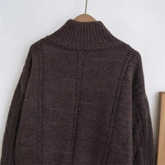Aiertu - casual winter outfits Women Coffee Knitted Yarn Twist Cardigan Women Autumn Winter Stand Collar Zipper Thick Sweater Female Retro Tops Aiertu