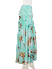 Aiertu - Holiday Floral A-Line Skirts Beach Style Casual Folds Low-Waisted Maxi Skirts Women 2025 Summer Fashion Streetwear Lady Aiertu