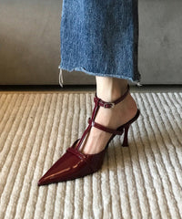 Aiertu Mulberry Faux Leather Chic Splicing Hollow Out Stiletto Pointed Toe Aiertu