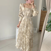 Aiertu - Women's Printed Waist Long Pleated Dress Aiertu