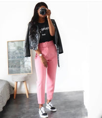 Aiertu Women Sexy Skinny Trousers Fashion Elegant Solid Color High Waist Button Pants For Ladies Casual Harajuku Pant With Belts Aiertu