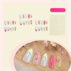 Aiertu - 24PCS Summer Dopamine Handmade Wearable Fake Nail 3D Water Ripple Flower Designs Press on Nails Sweet Colorful Almond False Nail Aiertu