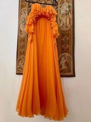 Aiertu - Summer Elegant Solid Ruffles Maxi Dress For Women Fashion Off Shoulder High Waist Robe Chic Female Evening Party Vestidos Aiertu
