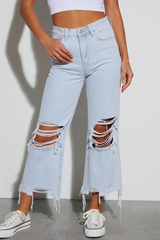 Aiertu -Casual Ripped Distressed High Waist Loose Denim Jeans aiertu