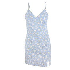 Aiertu - Lace Up Daisy Print Slip Mini Dress Aiertu