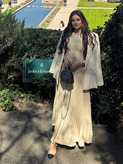 Aiertu - Chic Patchwork Pleated Dress Women O-neck Sleeveless A-line Ankle-length Dresses Female 2025 Spring Summer Minimalism Lady Robe Aiertu