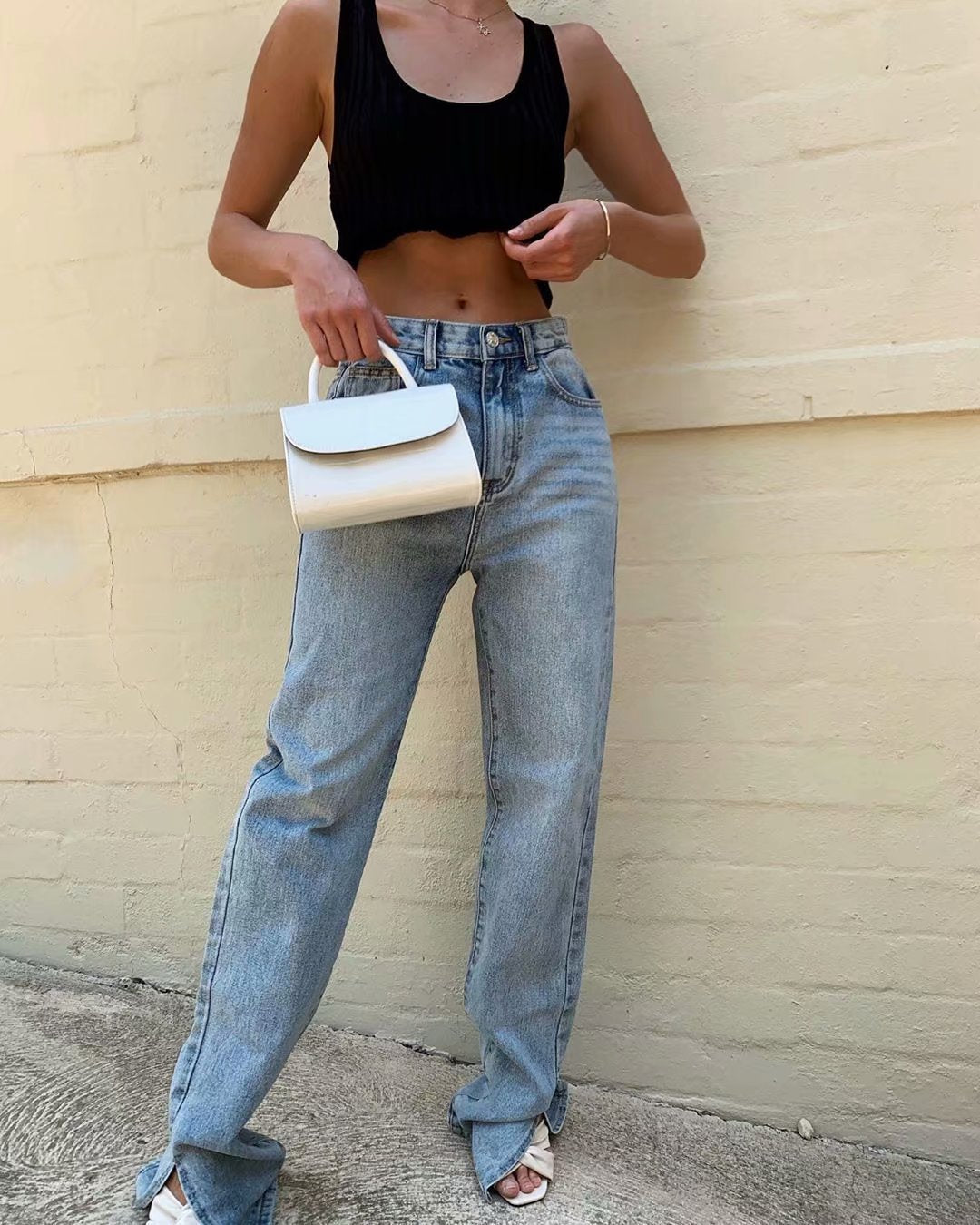 Aiertu going out outfits Street High Waist Floor Split Jeans Loose Slimming Straight Mop Draping Trousers aiertu