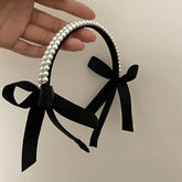 Aiertu Vintage French Pearls Bow Hair Band for Women Girls Autumn Winter Korean Elegant Black Classic Hair hoop Hair Jewelry Aiertu