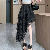Aiertu - Sweet Polka Dot Skirts Y2k Aesthetic Irregular Streetwear High Waist Lace Edge Long Skirt Women Fairy Sexy Harajuku Falda Mujer Aiertu